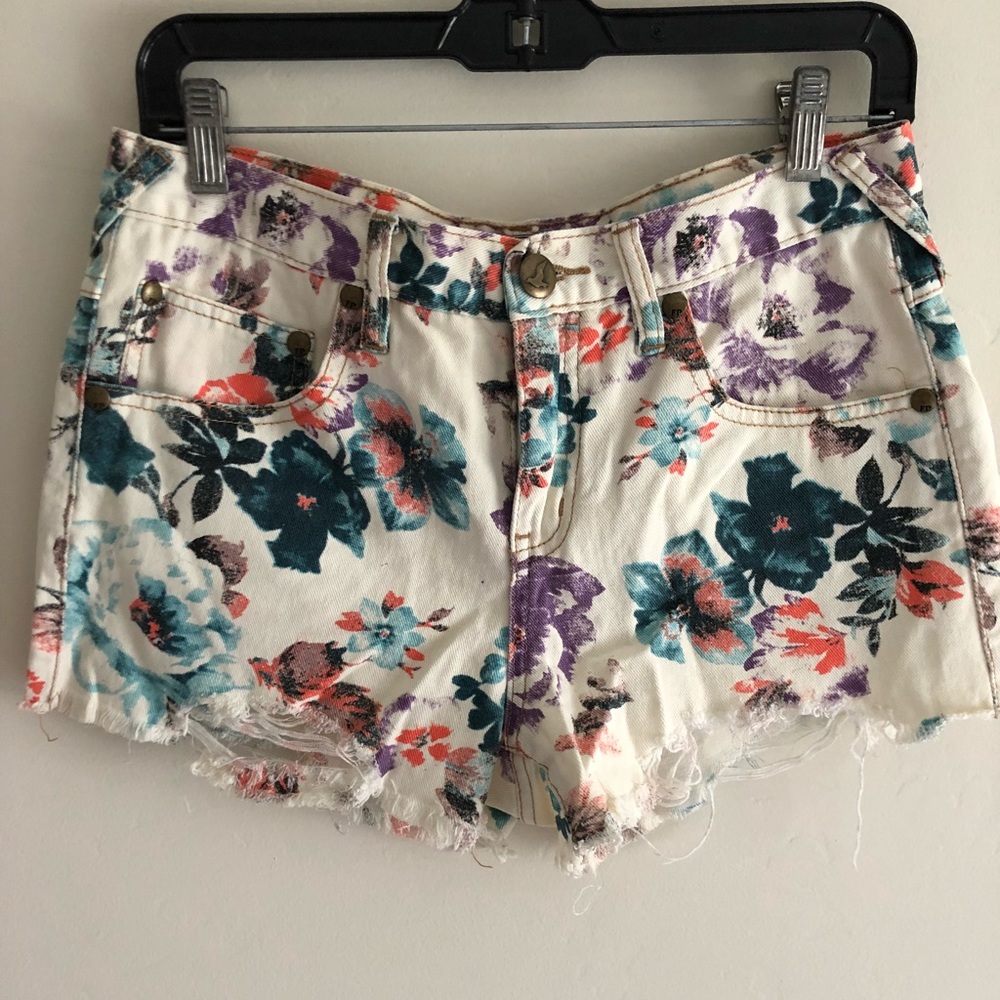 Free People Distressed Floral Shorts